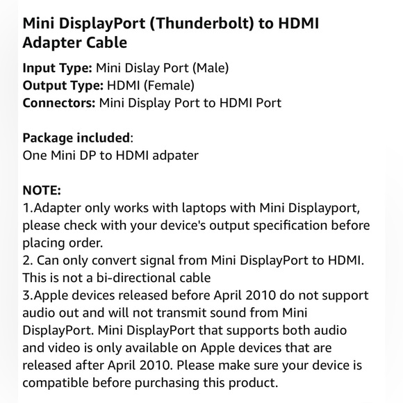 Mini DisplayPort (Thunderbolt) to HDMI Adapter Cable - Picture 6 of 6
